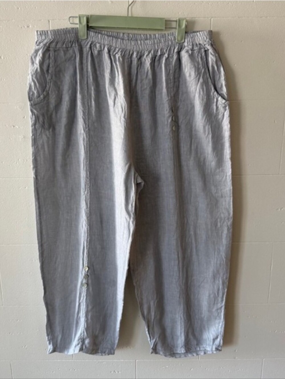 Angela Mara 100% Linen Made in Italy Elastic Waist Crop Pants